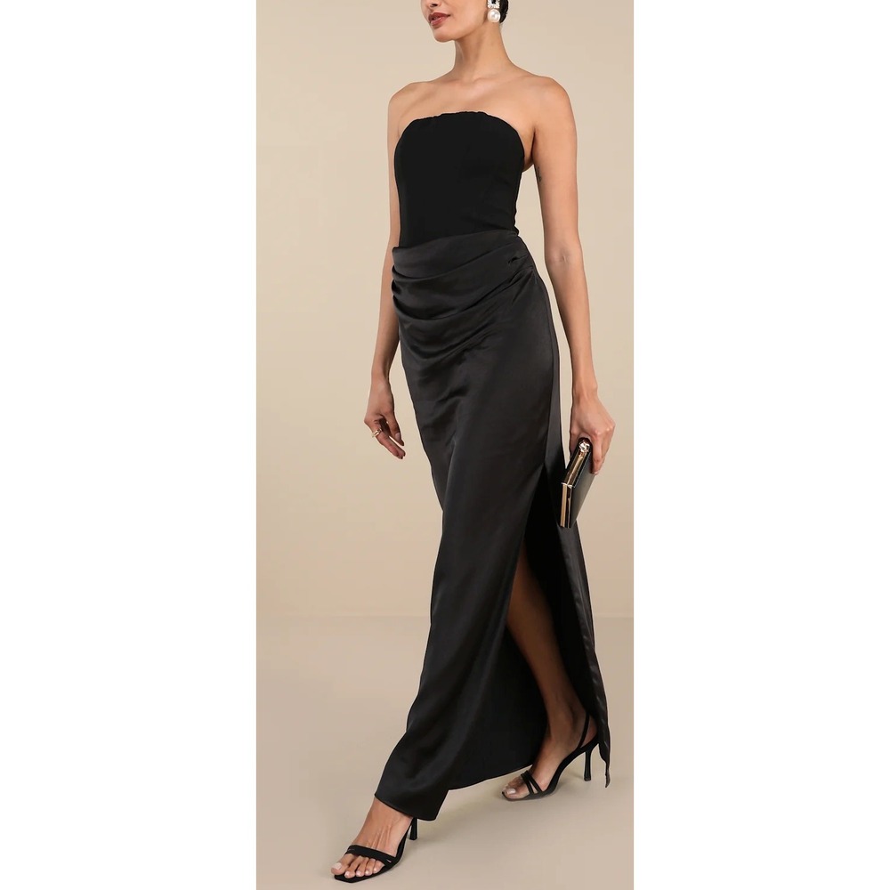 NWT Lulus Mella Black Mixed Media Strapless Maxi Dress Size S